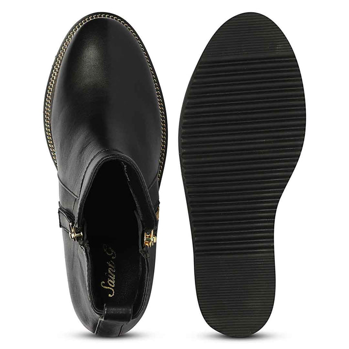 Saint Solange Black Leather Inner Wedge Heel Ankle Boots