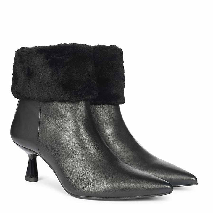 Saint Marvella Fur Cuff Black Leather Ankle Boots