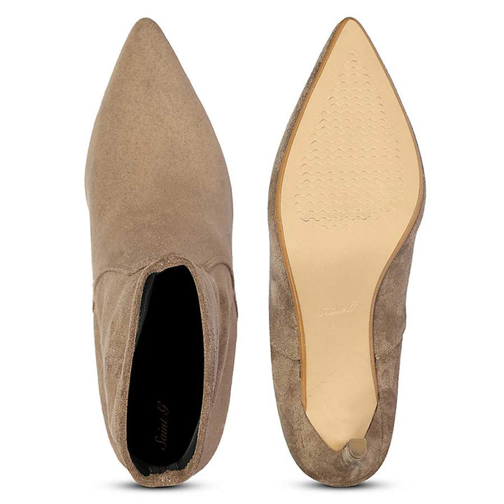 Saint Jemima Taupe Stretch Suede Stilettos Ankle Boots