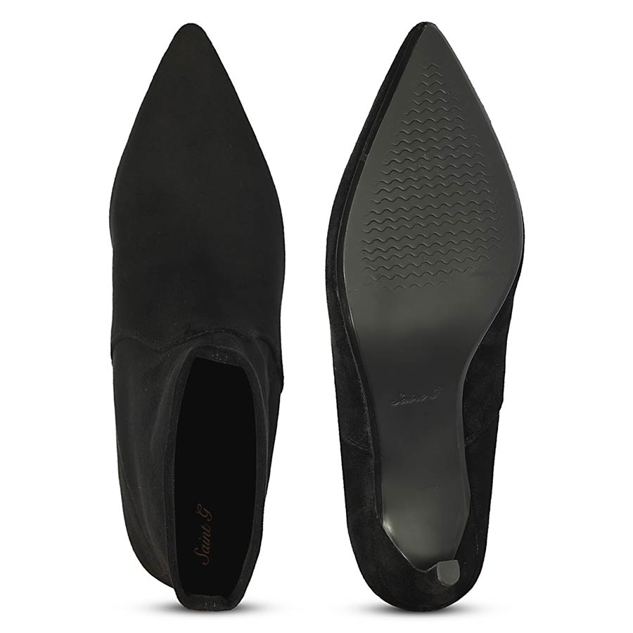 Saint Jemima Black Stretch Suede  Stiletto Ankle Boots