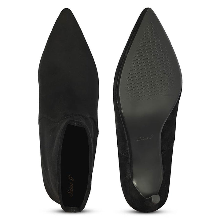 Saint Jemima Black Stretch Suede  Stiletto Ankle Boots