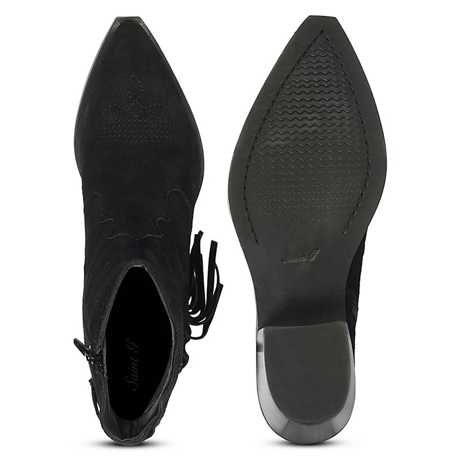 Saint Manon Black Suede Leather Fringe Ankle Boots