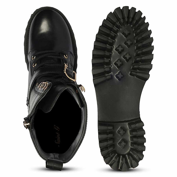 Saint Kendall Black Leather Lace Up High Ankle Boots