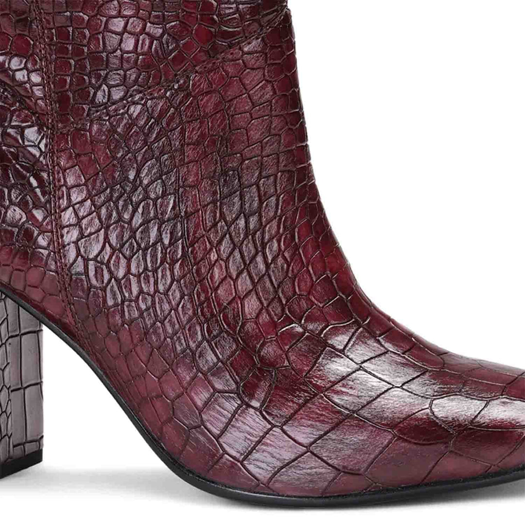 Saint Emily Burgundy Croco Vegan Leather Knee High Boots - SaintG India