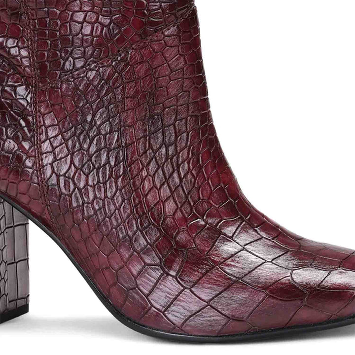 Saint Emily Burgundy Croco Vegan Leather Knee High Boots - SaintG India