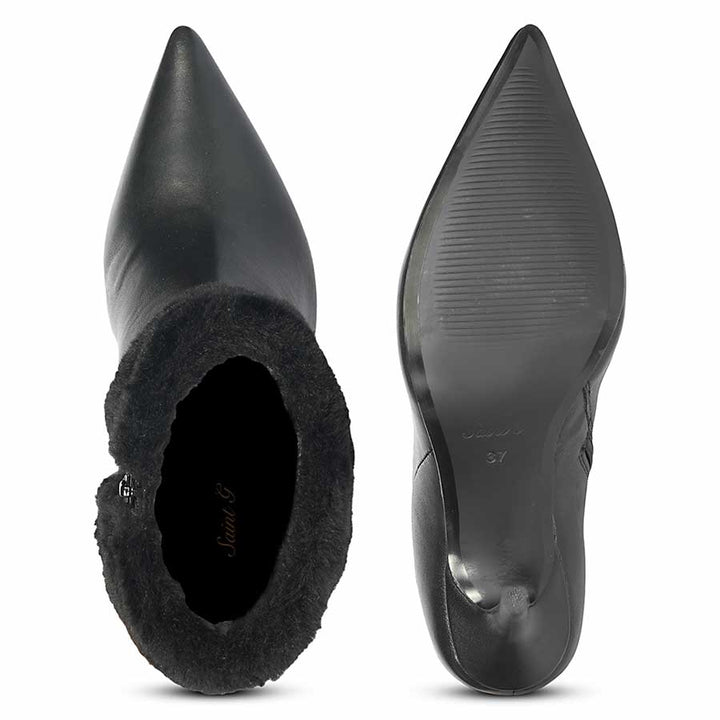 Saint Solveig Fur Cuff Black Leather Ankle Boots
