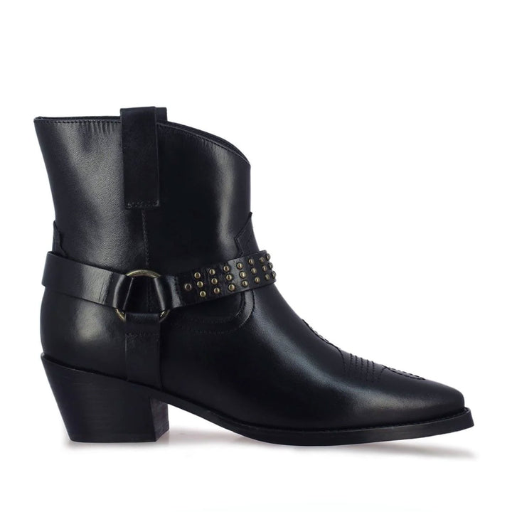 Saint Enrica Metal Studded Black Leather Ankle Boots