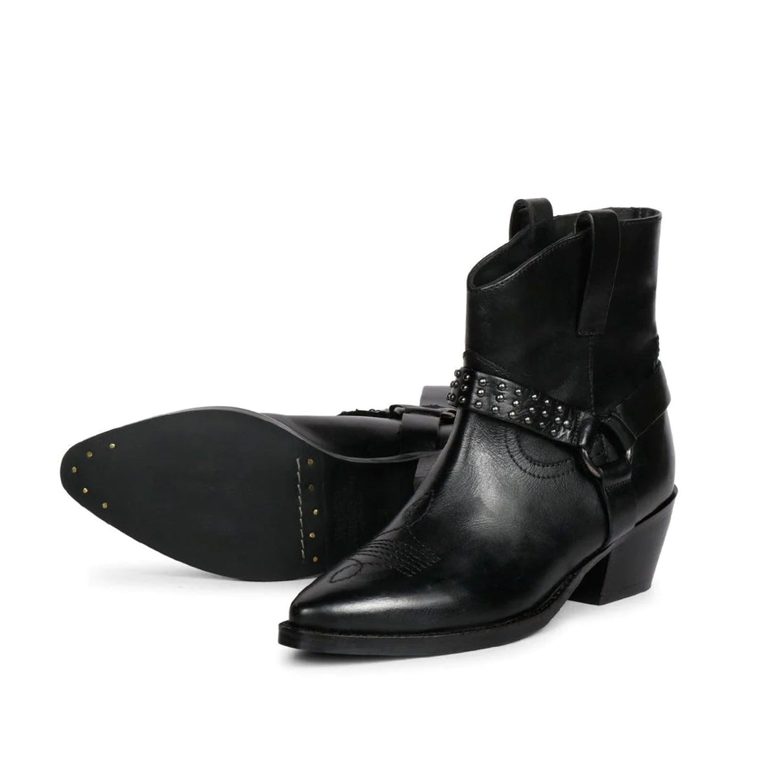 Saint Enrica Metal Studded Black Leather Ankle Boots