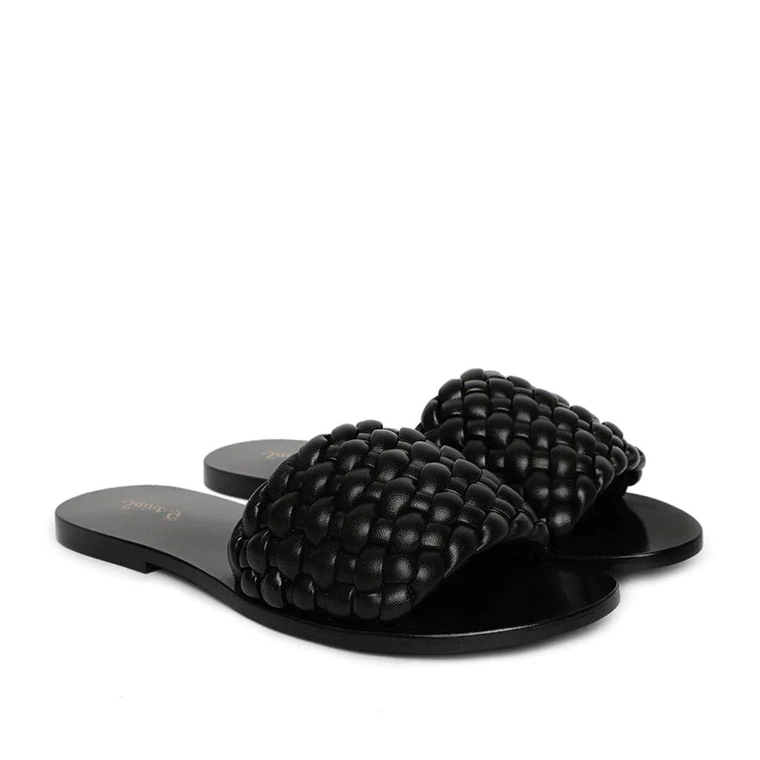 Saint Arianna Black Leather Handcrafted Woven Flats