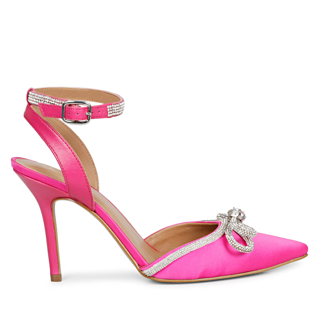 Studded Bow Hot Pink Leather Stilettos and Pump