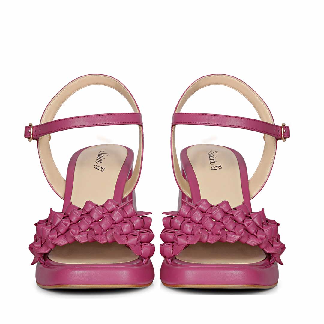 Saint Joy Fuxia Hand Woven Leather Block Heels