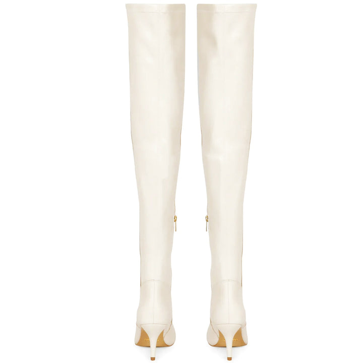 Saint Brigitte Off White Stretch Napa Thigh High Boots