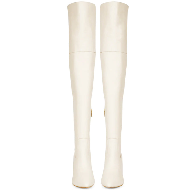 Saint Brigitte Off White Stretch Napa Thigh High Boots