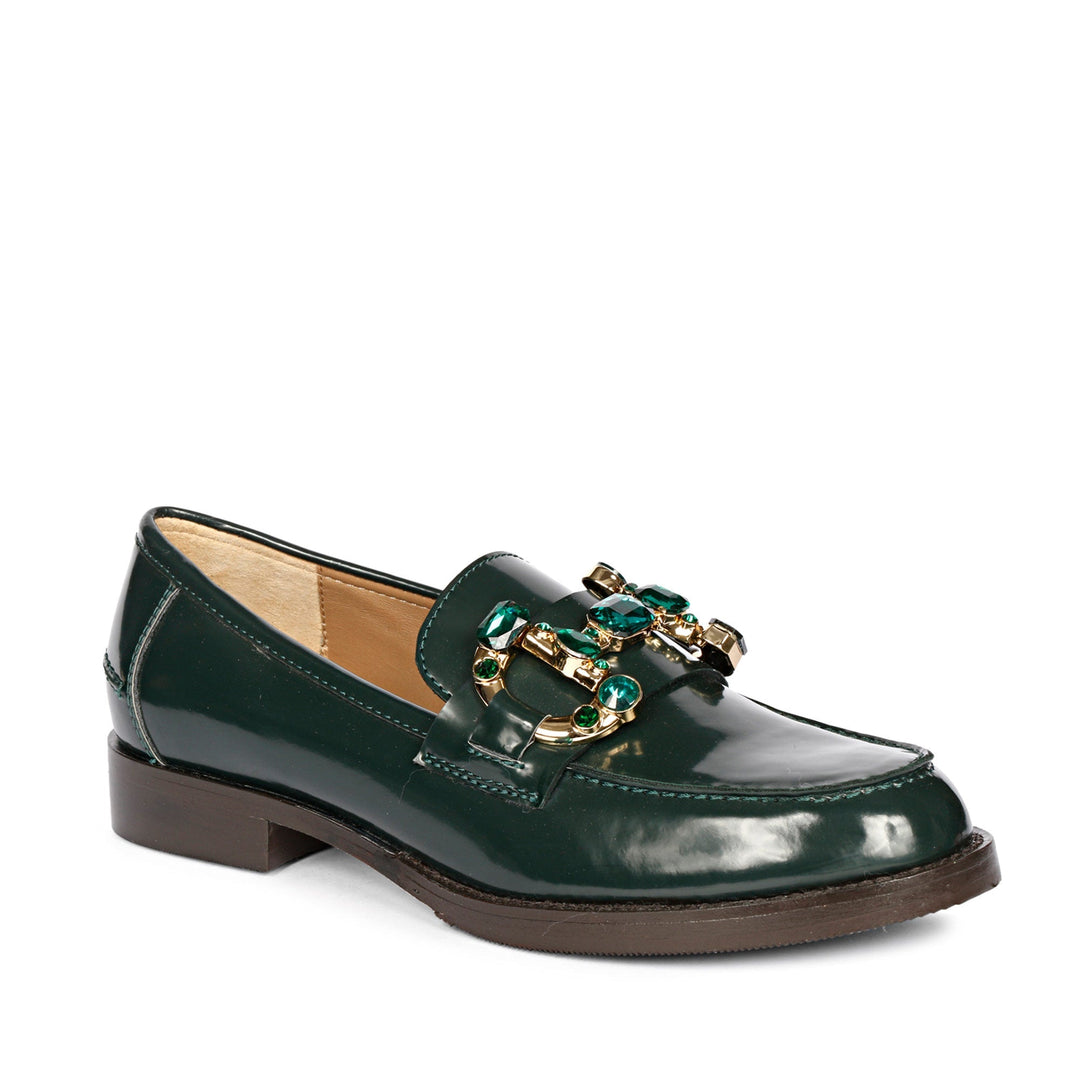 Saint Livia Green Leather Moccasins