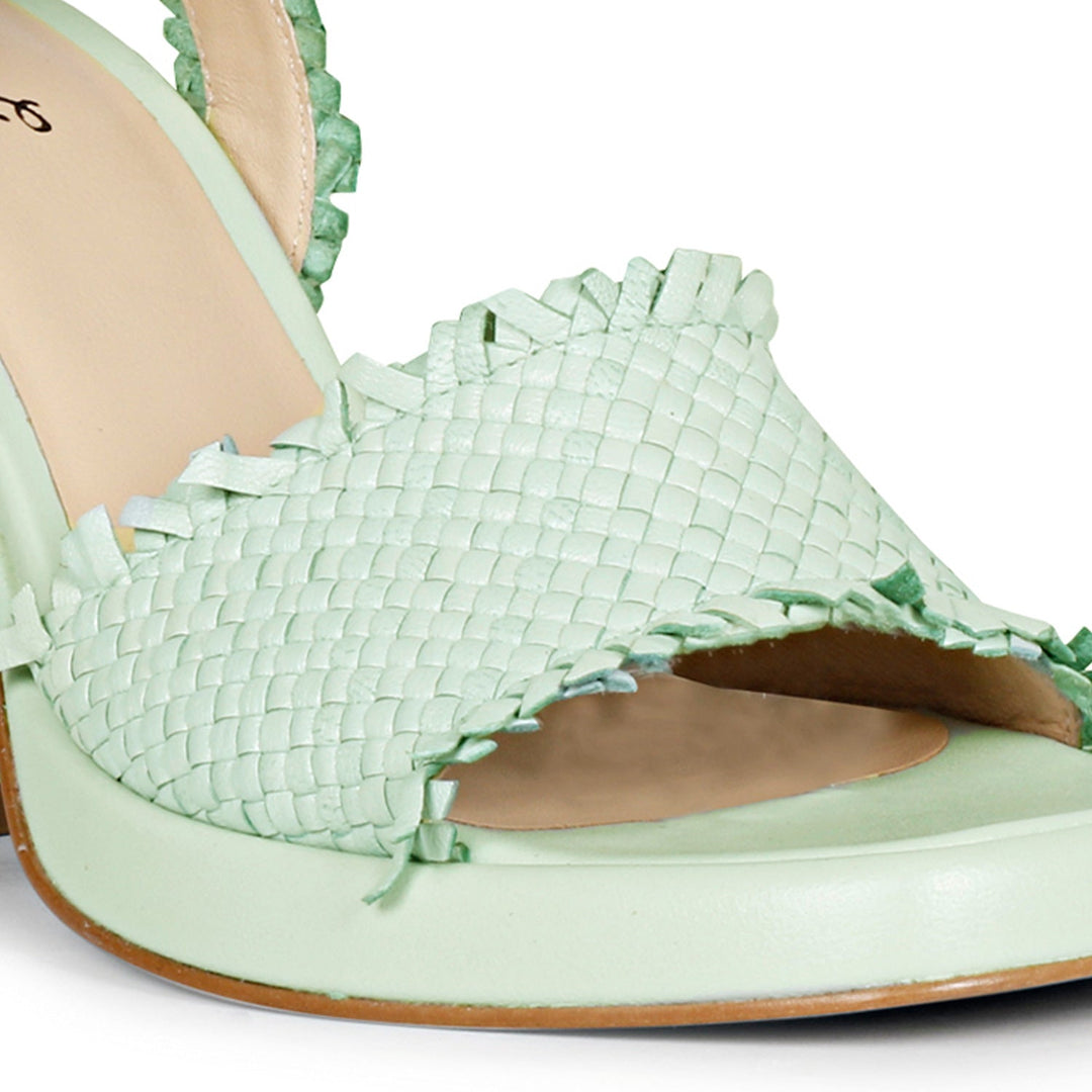 Saint Hannah Aqua Woven Leather Block Heels