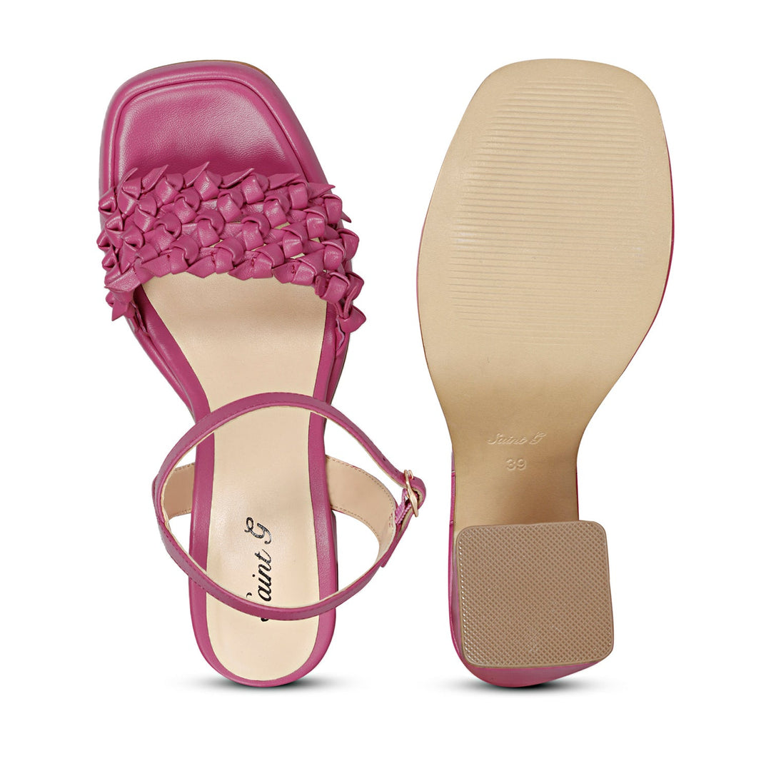 Saint Joy Fuxia Hand Woven Leather Block Heels