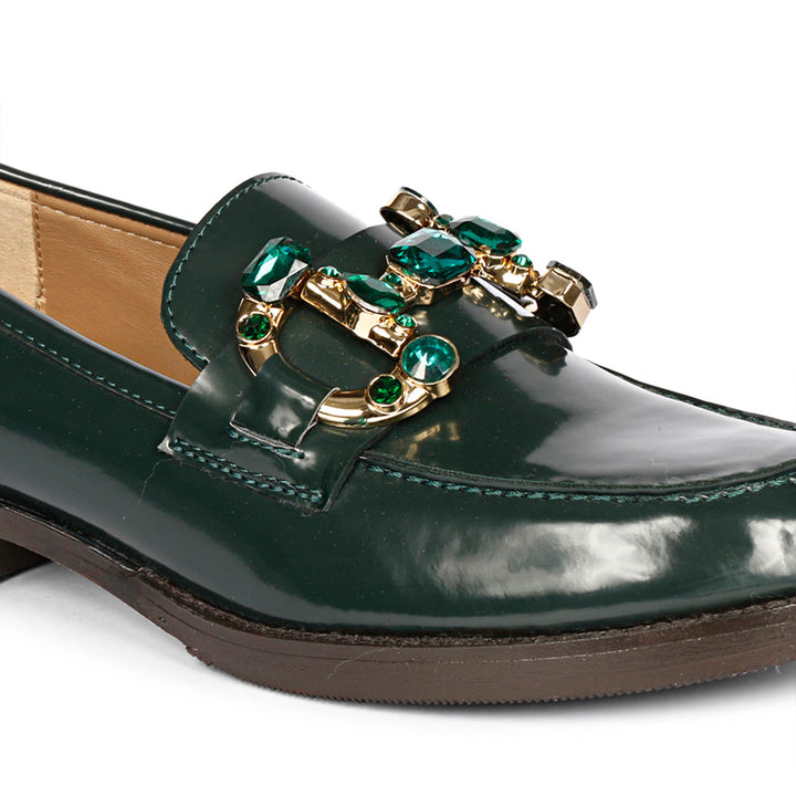 Saint Livia Green Leather Moccasins