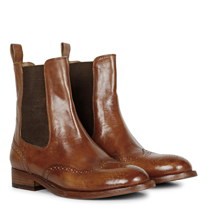 Saint Santina Cognac Leather Washed Ankle Boots