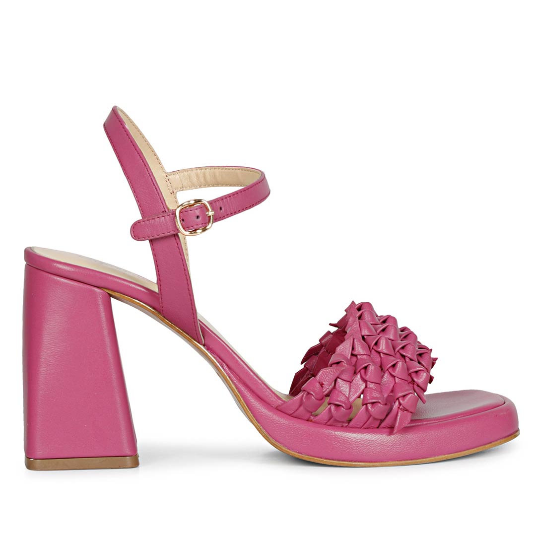 Saint Joy Fuxia Hand Woven Leather Block Heels