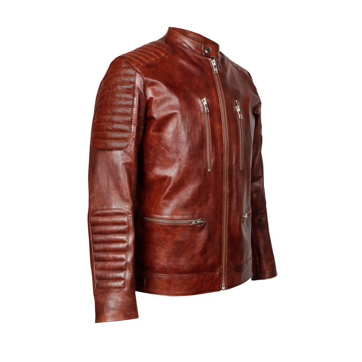 Saint Ellis Burgundy Leather Men's Cafe Racer Jackets