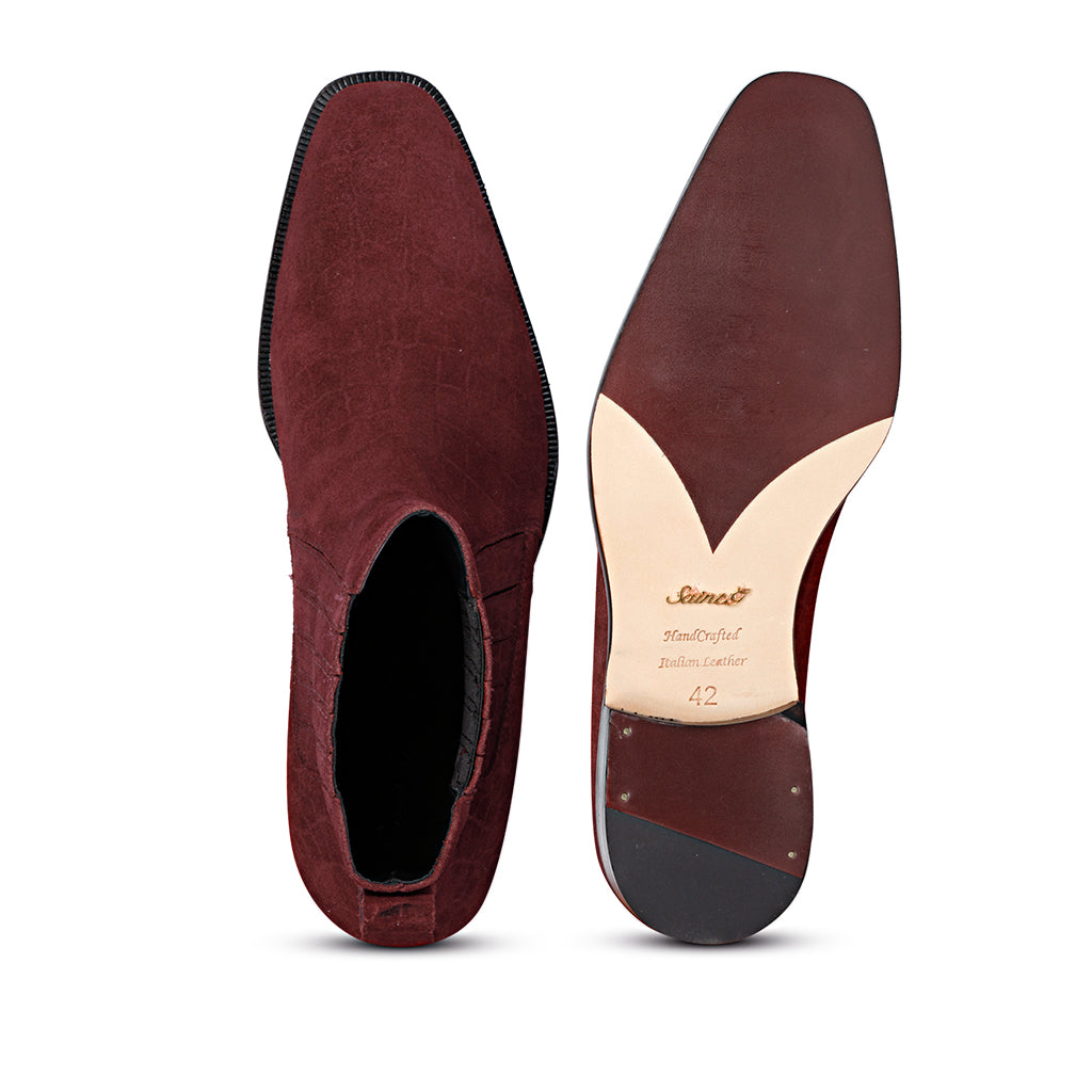 Saint Gorile Burgundy Croco Print Suede Leather Chelsea boot