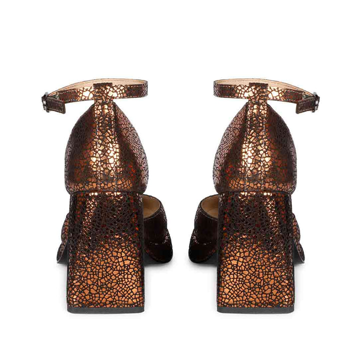 Glamorous Saint Emma Block Heels – Shiny Bronze Leather