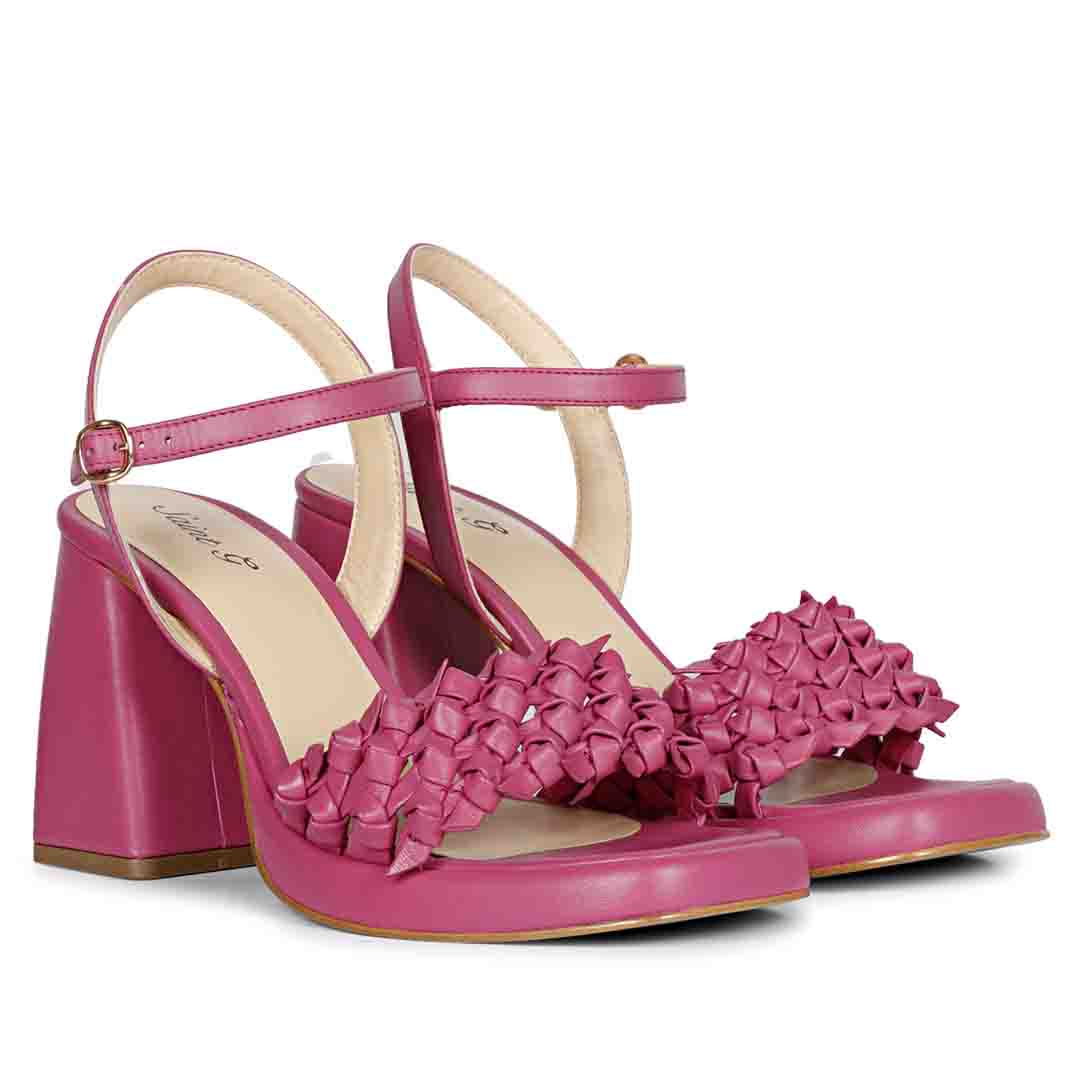 Saint Joy Fuxia Hand Woven Leather Block Heels