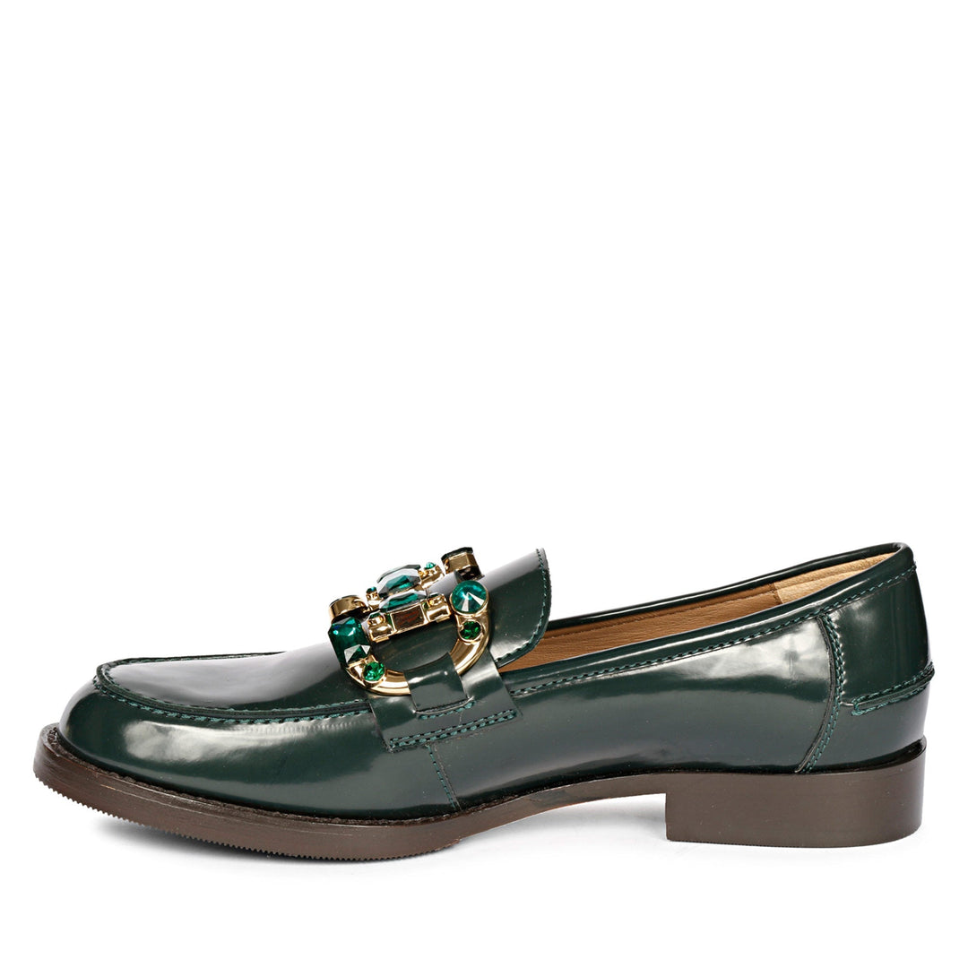 Saint Livia Green Leather Moccasins