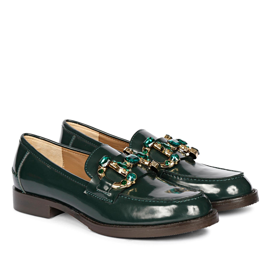 Saint Livia Green Leather Moccasins