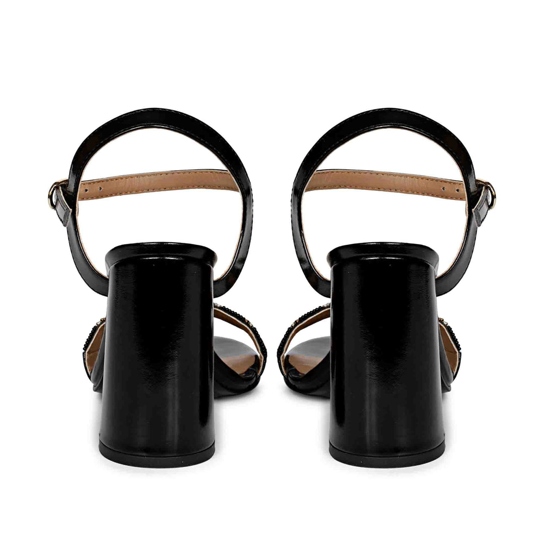 Saint Sierra Hand Embroidered Black Patent Leather Block Heels