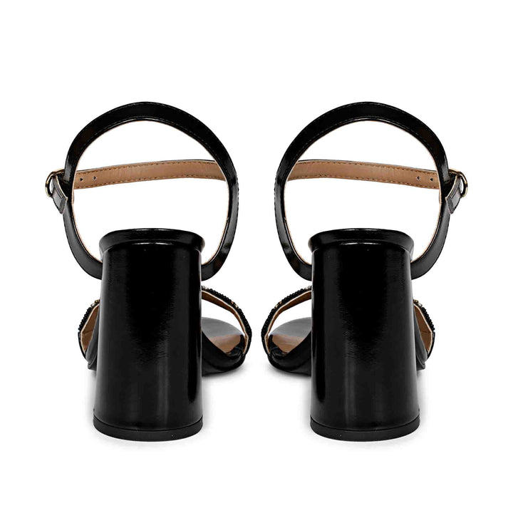 Saint Sierra Hand Embroidered Black Patent Leather Block Heels