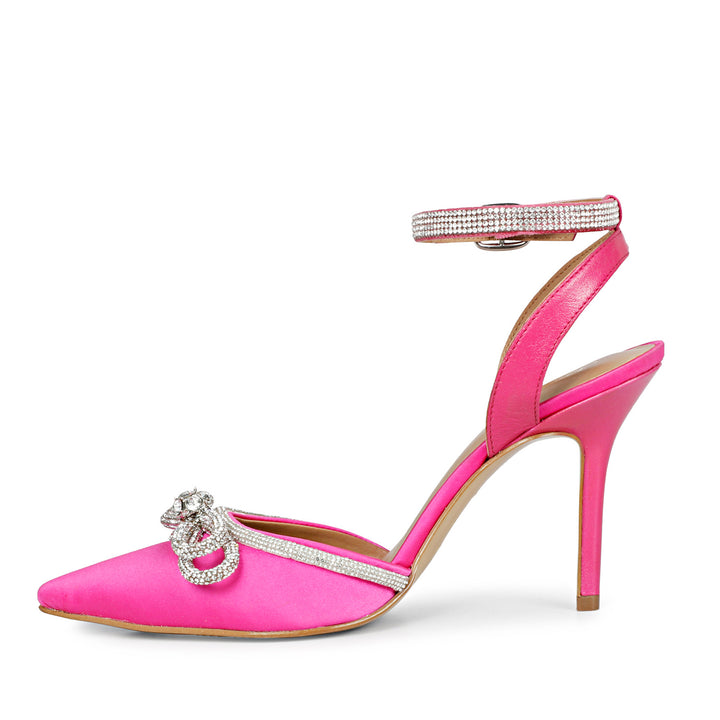 Studded Bow Hot Pink Leather Stilettos and Pump