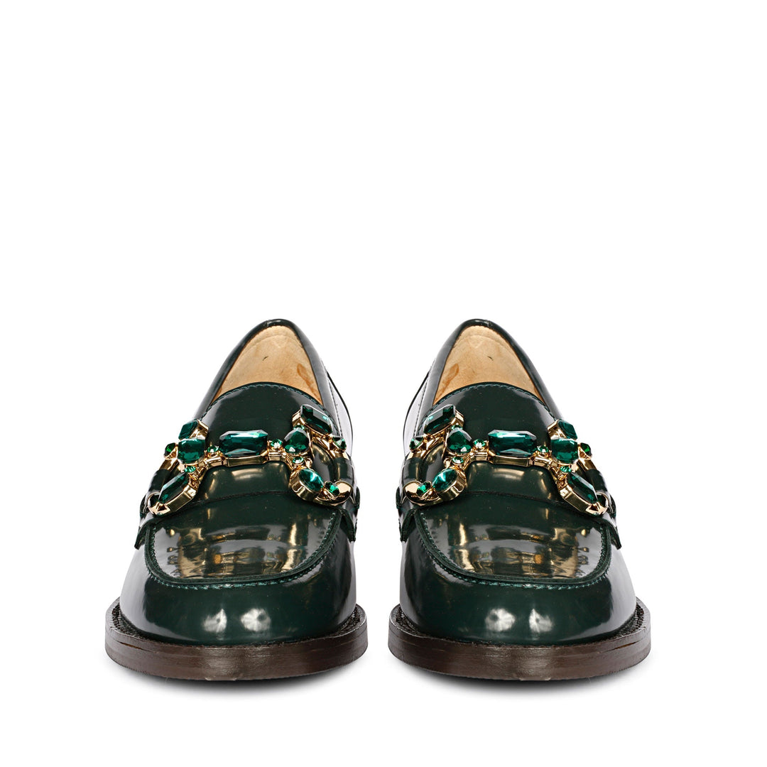 Saint Livia Green Leather Moccasins