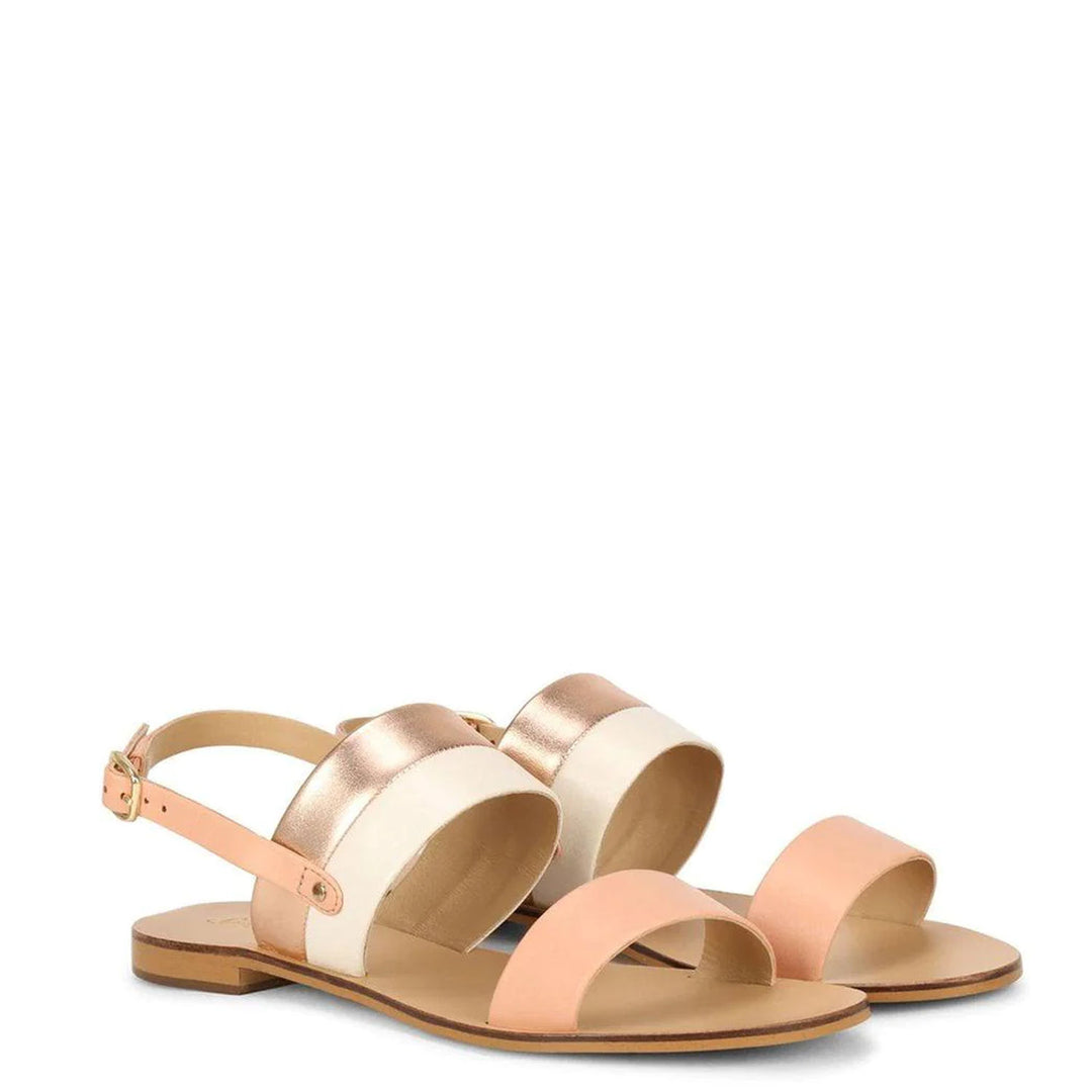 Saint Yina Rose Gold Double Straps Leather Flats
