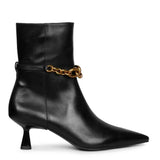 Saint Peony Chain Embellished Black Leather Ankle boots