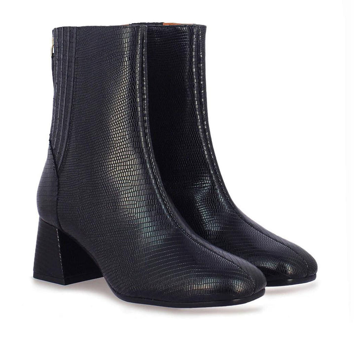 Saint Stellina Black Leather Back Zip Block Heel Boots
