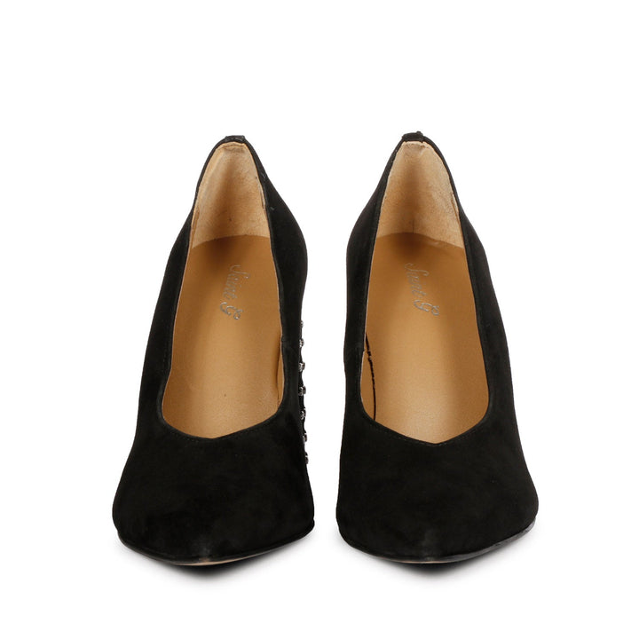 Saint Destiny Crystal Embellished Black Suede Leather Pumps