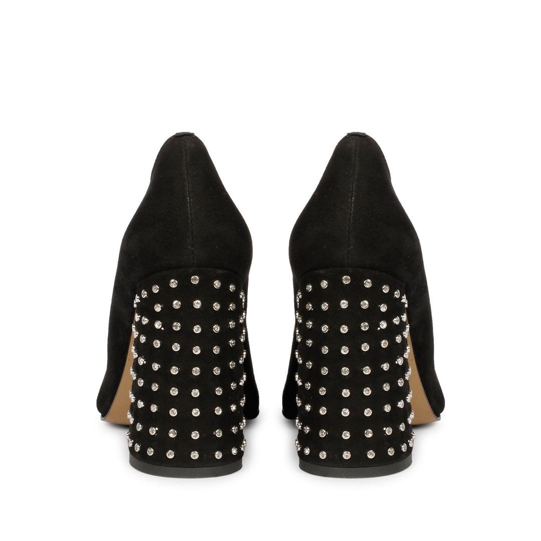 Sleek Crystal-Adorned Black Leather Pumps