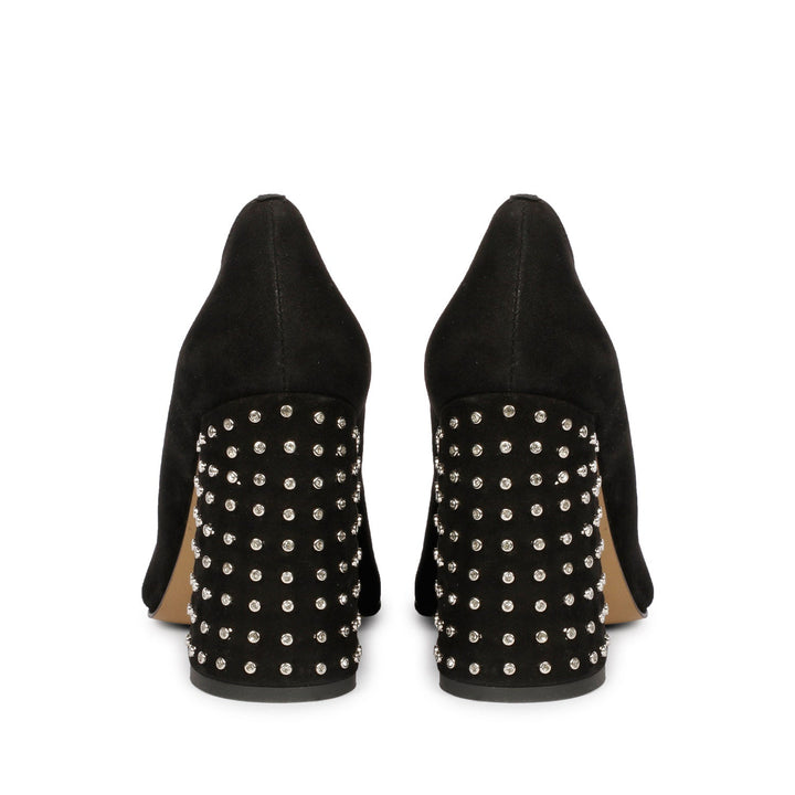 Sleek Crystal-Adorned Black Leather Pumps
