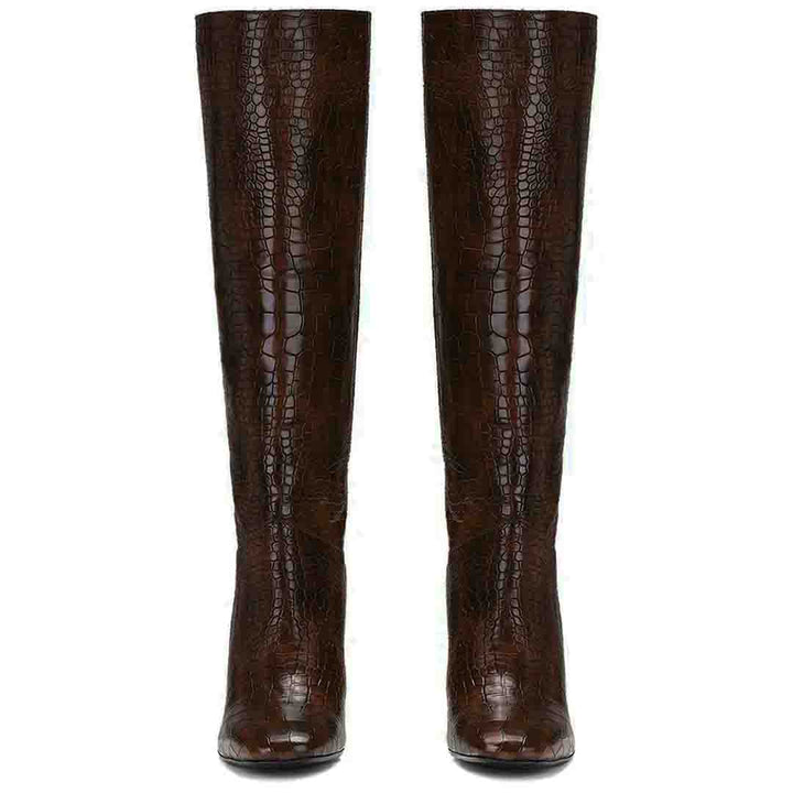 Saint Emily Brown Croco Vegan Leather Knee High Boots