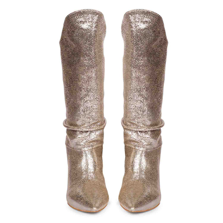 Saint Nayeli Silver Metallic Leather Calf Length Slouch Boots