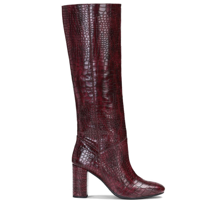 Saint Emily Burgundy Croco Vegan Leather Knee High Boots - SaintG India