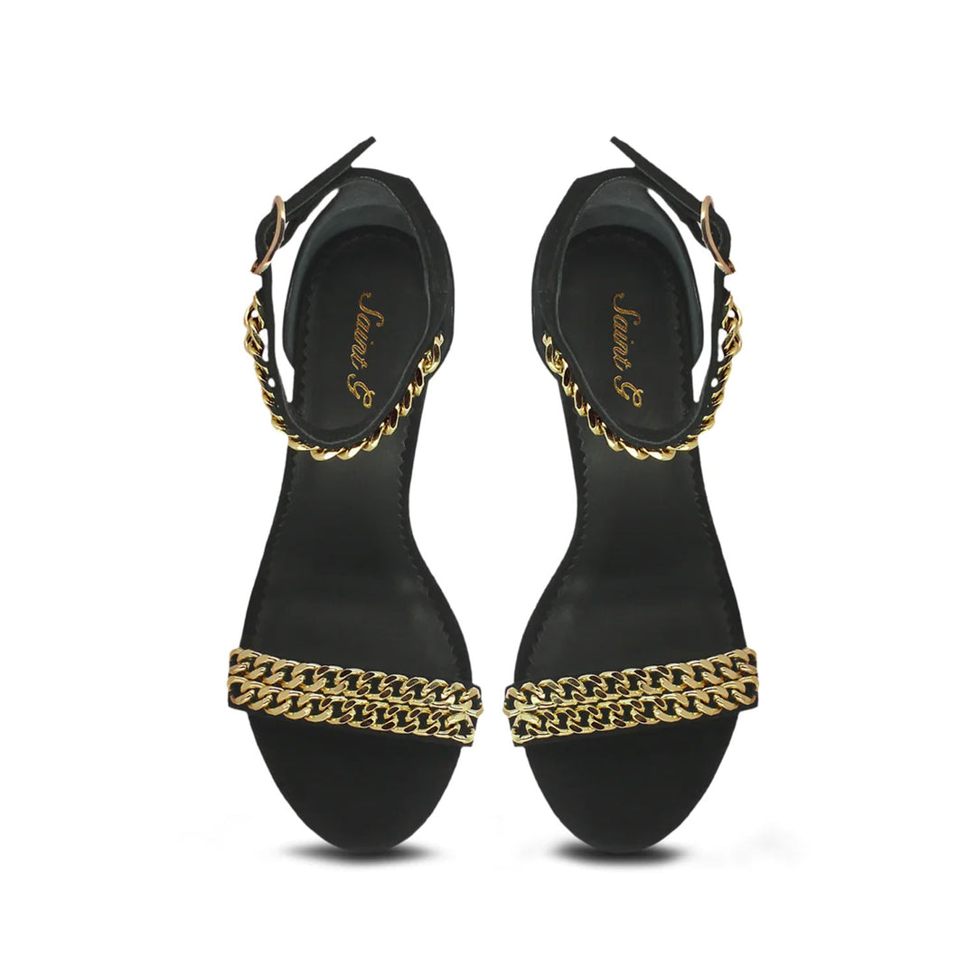 Saint Alexica Gold Chain Detail Black Leather Stiletto Heels