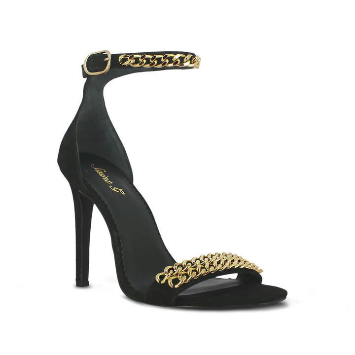 Saint Alexica Gold Chain Detail Black Leather Stiletto Heels