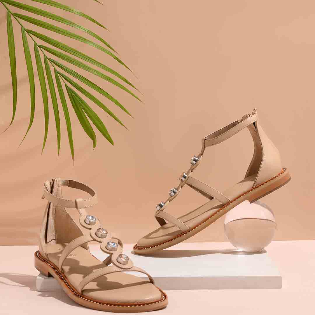 Saint Arlia Rivoli Stone Studded Natural Leather Sandals