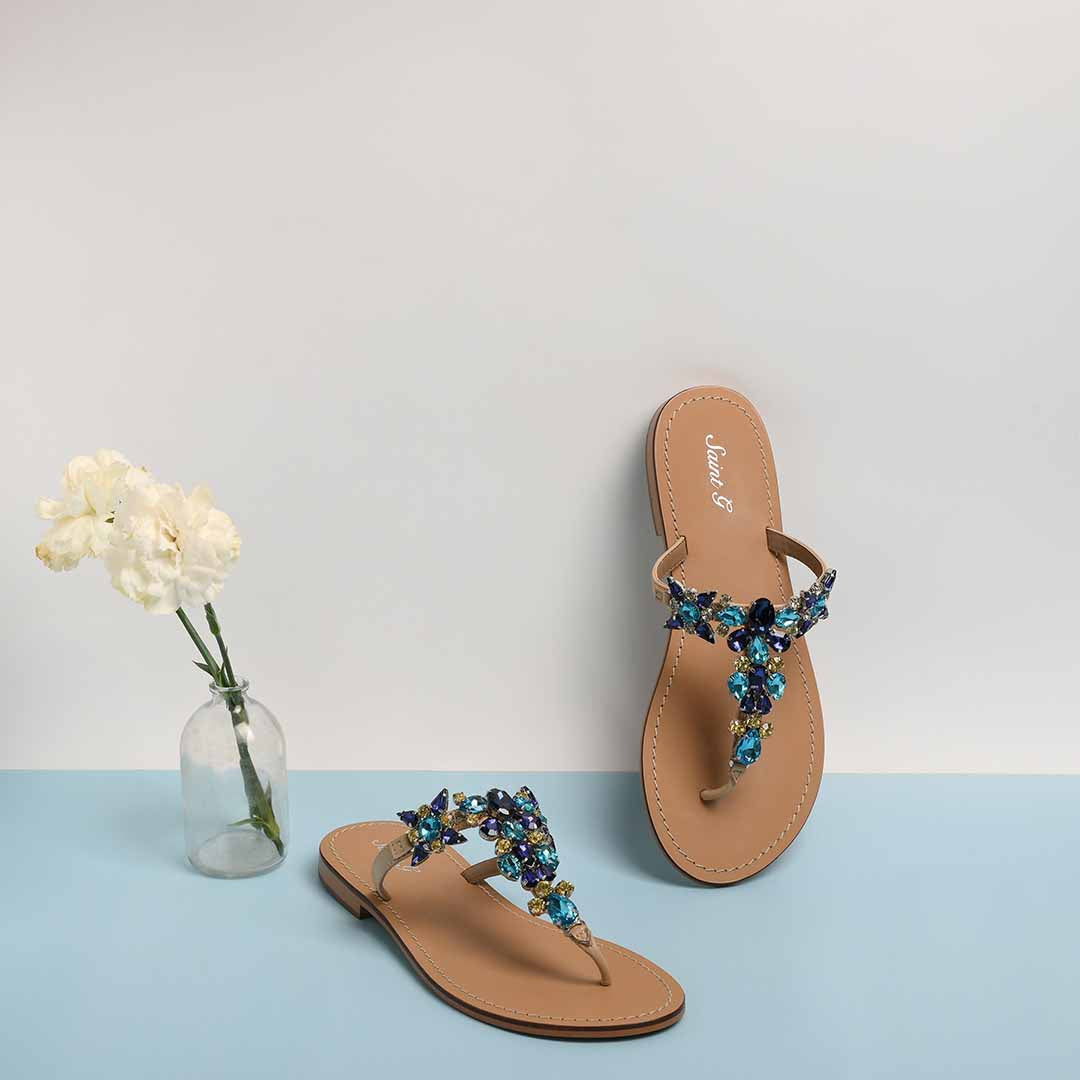 Saint Fleur Multi Stone Embellished Natural Leather Flats