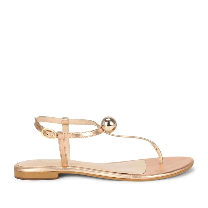 Saint Ventana Metal Ball Embellished Metallic Gold Leather Flat