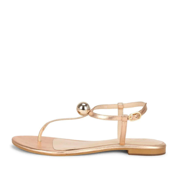 Saint Ventana Metal Ball Embellished Metallic Gold Leather Flat