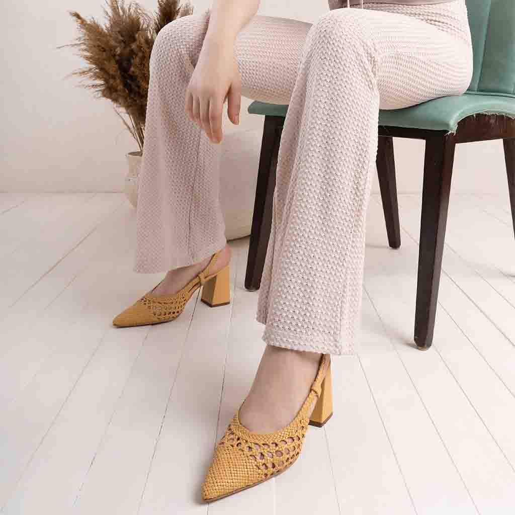 Saint Delaney Ocra Hand Woven Leather Sling Back Heels