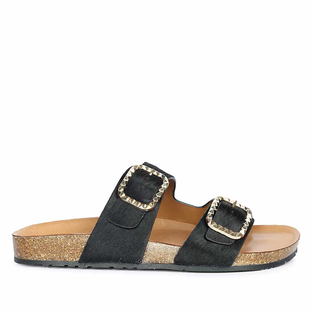 Saint Noel Black Pony Leather Sandals